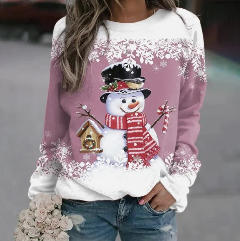 Damen Weihnachtspullover Sweater Rosa Weiß Motive 05