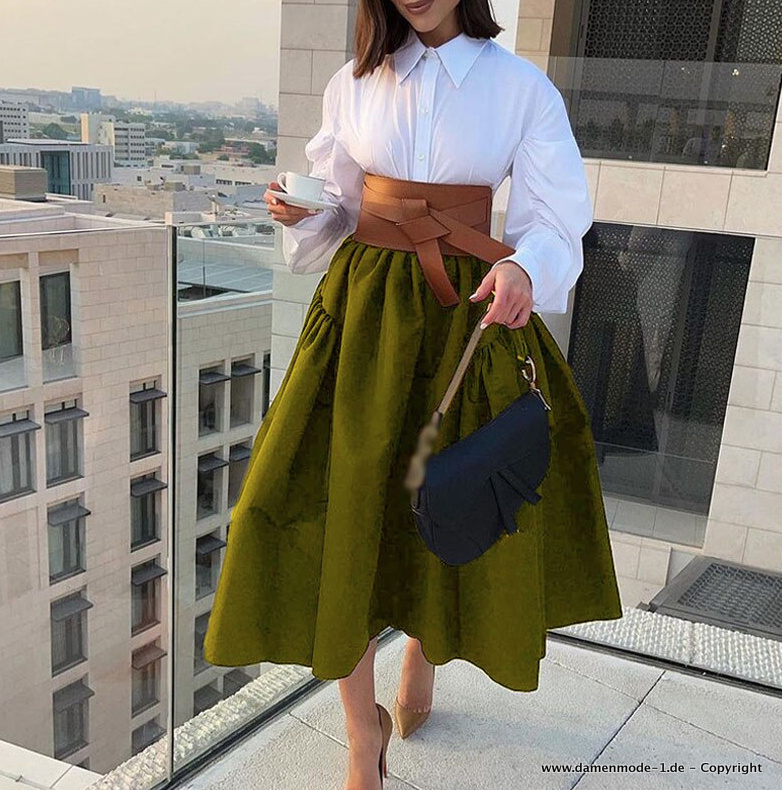 Damenoutfit Zweiteiler Elegant A Linie Rock mit Bluse im Set