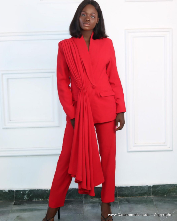 Designer Roter Hosenanzug Abendoutfit mit Schärpe