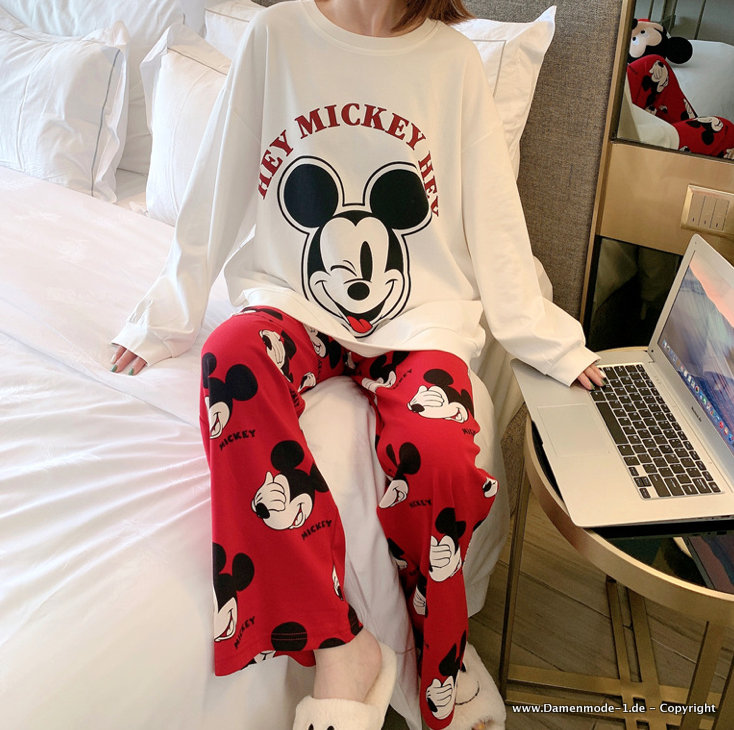 Disney Mickey Schlafanzug für Damen in Rot Weiß