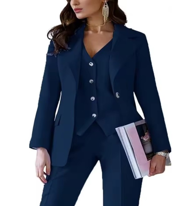 Dreiteiliger Damen Hosenanzug Ernestine in Navyblau Elegant Blazer - Weste - Hose im Set