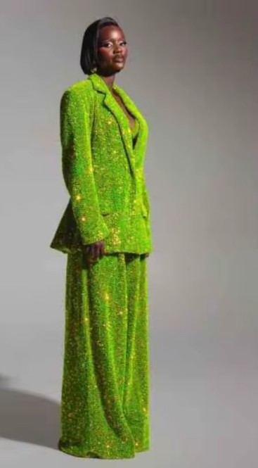 Dreiteiliger Glitzer Damenhosenanzug Festlich in Hellgrün