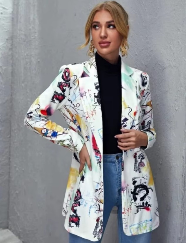 Eleganter Damen-Blazer mit Vintage-Muster – Revers Blazer für moderne Looks