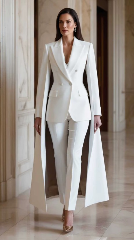 Eleganter Damen Hosenanzug Gabriel in Weiß Schmal Geschnitten