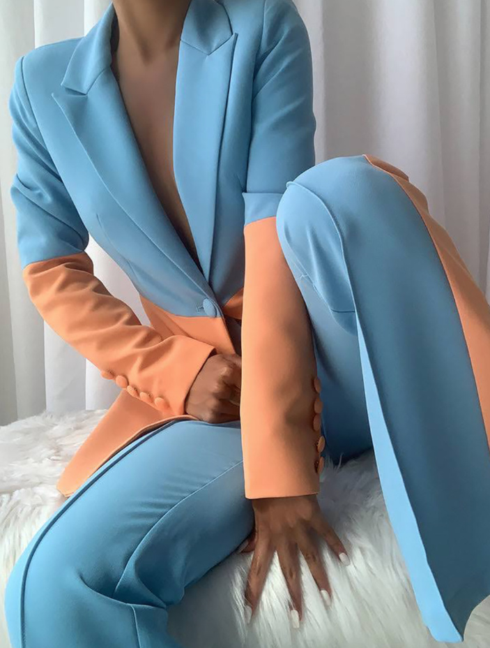 Eleganter Hosenanzug für Damen in Candy Farben Hellblau Orange