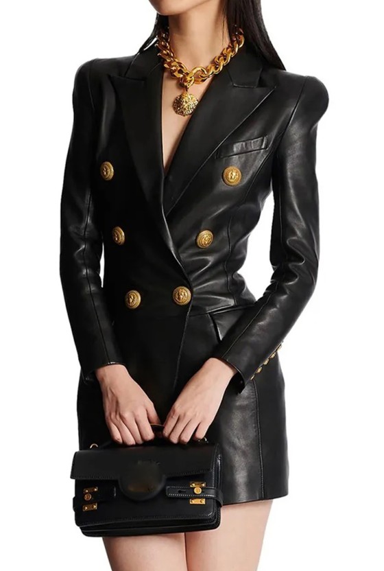 Eleganter Leder Blazer Kleid in Schwarz