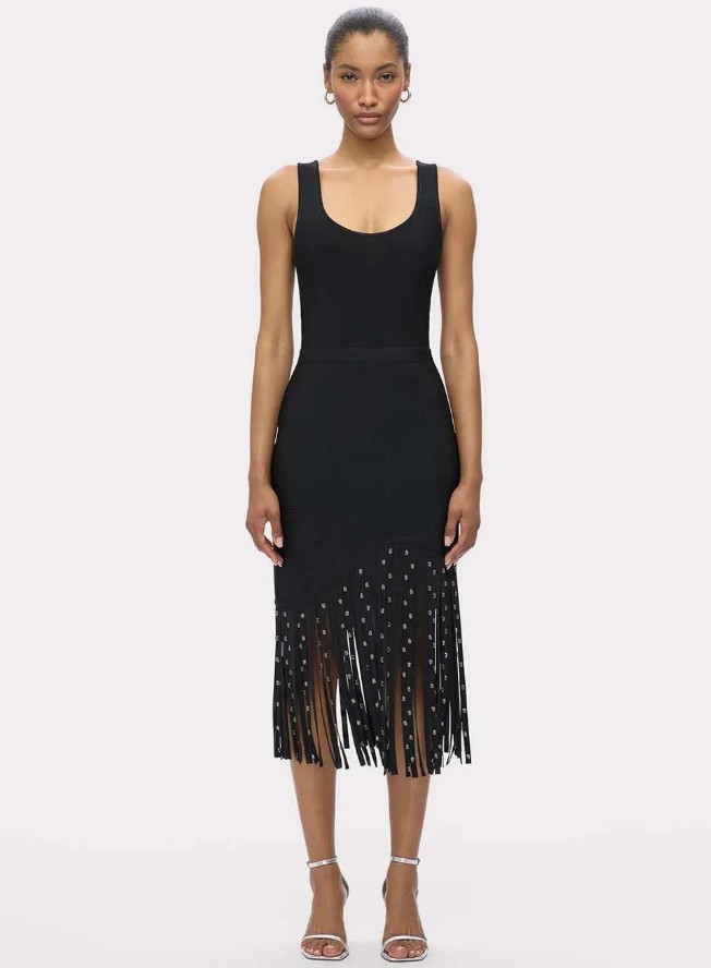 Elegantes A Linie Kleid in Schwarz mit Franzen