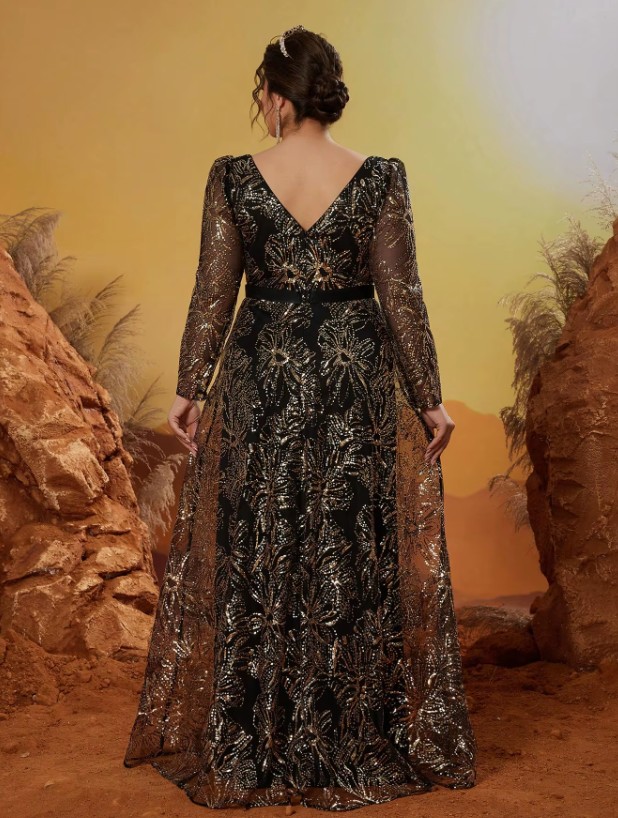 Empire Glitzer Langarm Abendkleid Eltje Schwarz