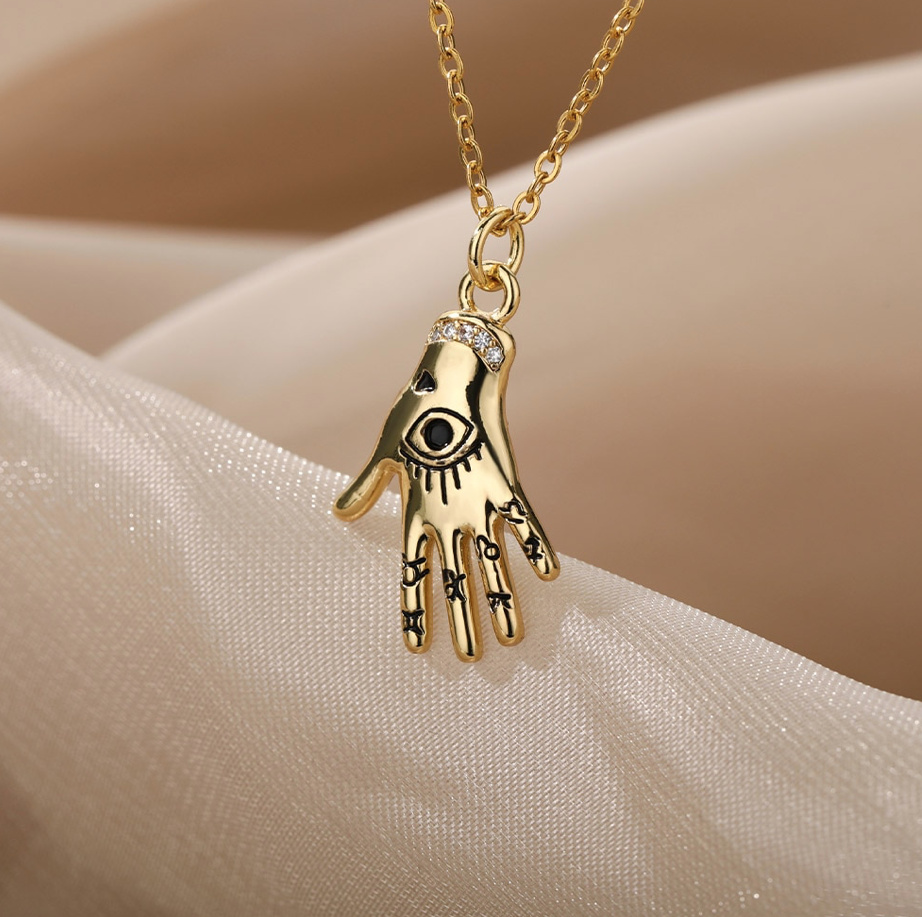 Fatima Hand Edelstahl Halskette in Gold Modeschmuck 