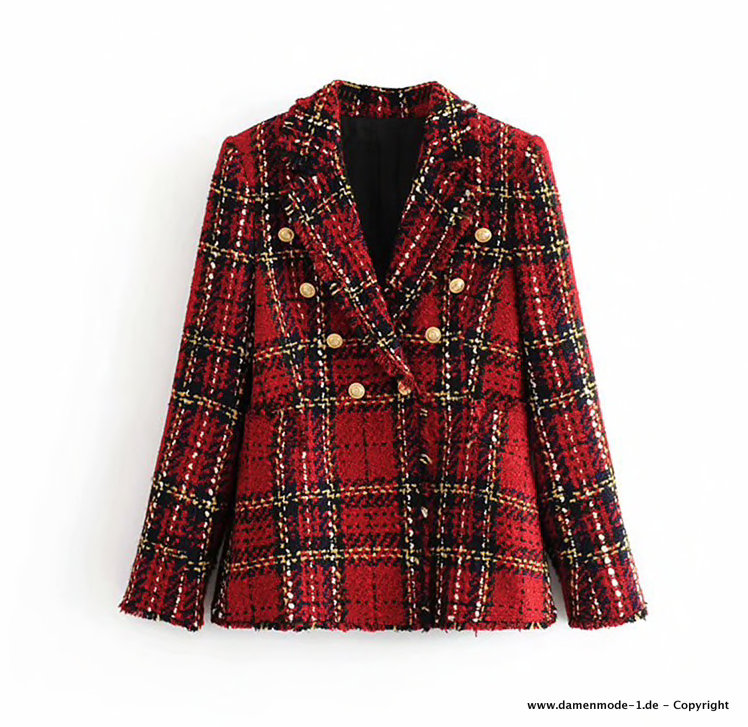 Frühling-Herbst Vintage Tweed Damen Blazer Kariert