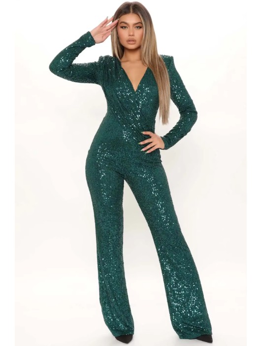 Glitzer Bodycon Jumpsuit Einteiler Esmeralda in Grün