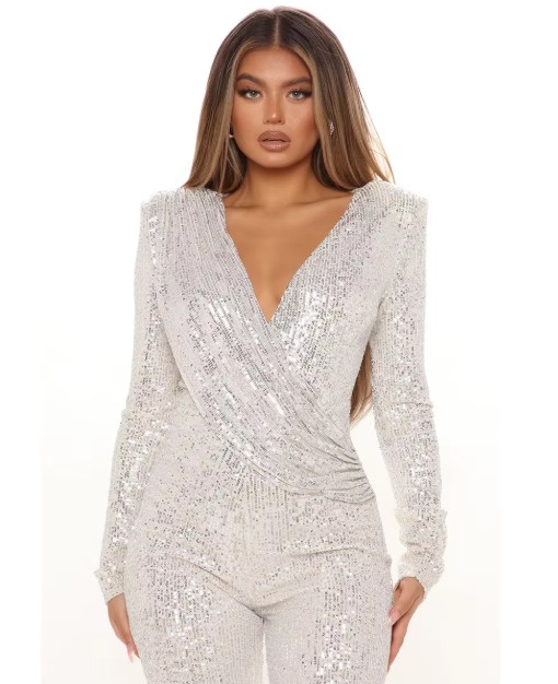 Glitzer Bodycon Jumpsuit Einteiler Esmeralda in Weiß