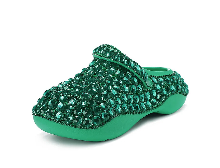 Glitzer Clogs Outdoor Schuhe in Grün mit Strass