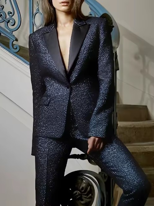  Glitzer Damen Hosenanzug Festlich in Schwarz 