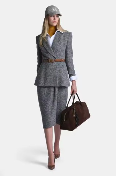 Graues Damenkostüm mit Tweed-Blazer und Rock – Elegant & Modern