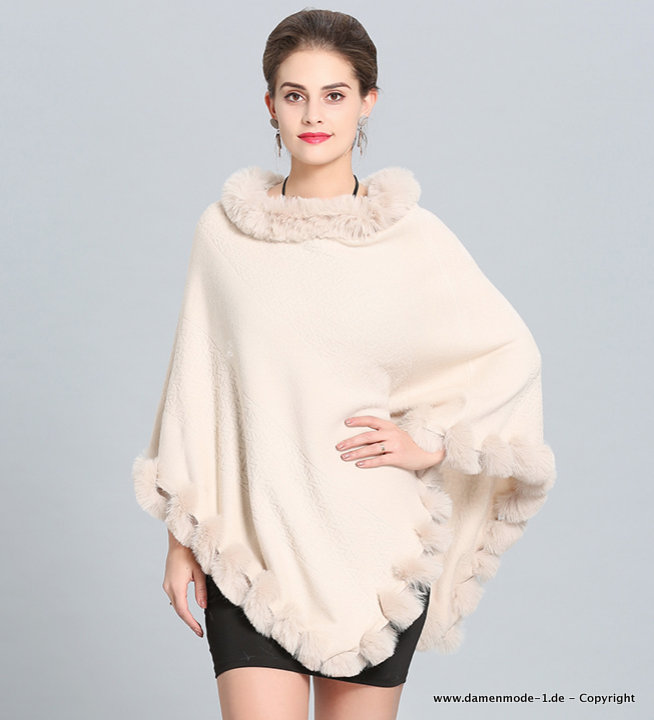 Herbst Frühling Damen Poncho Asymmetrisch in Creme