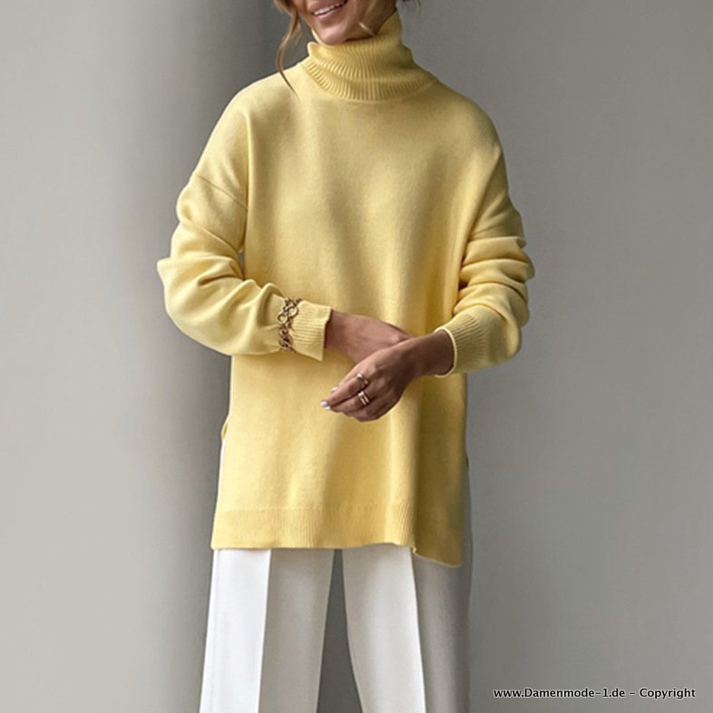 Herbst Frühling Damen Rollkragen Pullover in Gelb Elegant