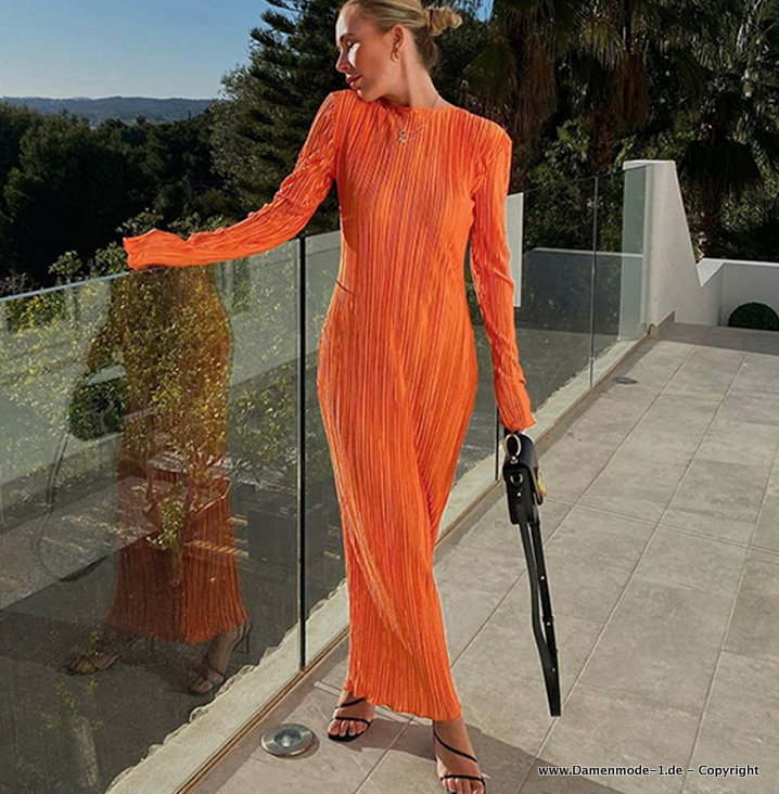I Linie Langarm Plissee Kleid Elegant in Orange