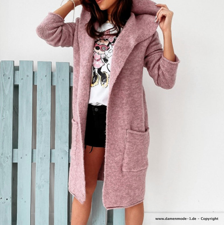 Kaschmir Cardigan Strickjacke Lang in Rosa