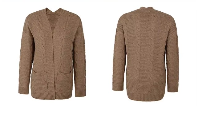 Kurze Damen Strickjacke Cardigan Eyvette mit Taschen Braun