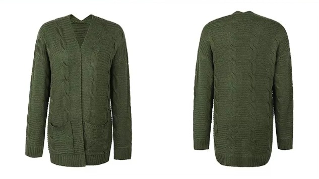 Kurze Damen Strickjacke Cardigan Eyvette mit Taschen Dunkelgrün