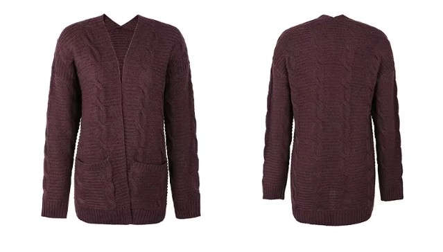 Kurze Damen Strickjacke Cardigan Eyvette mit Taschen Dunkelrot