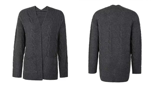 Kurze Damen Strickjacke Cardigan Eyvette mit Taschen Grau