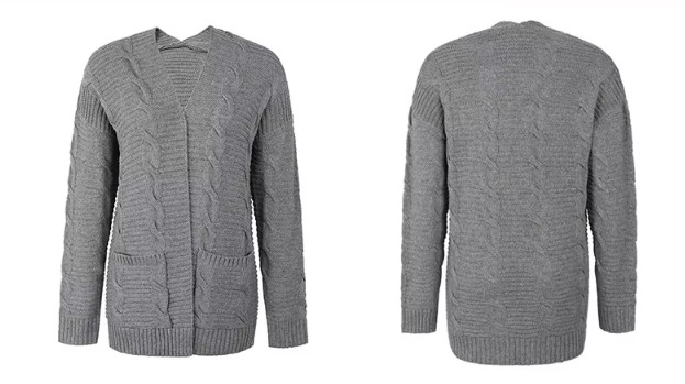 Kurze Damen Strickjacke Cardigan Eyvette mit Taschen Silber
