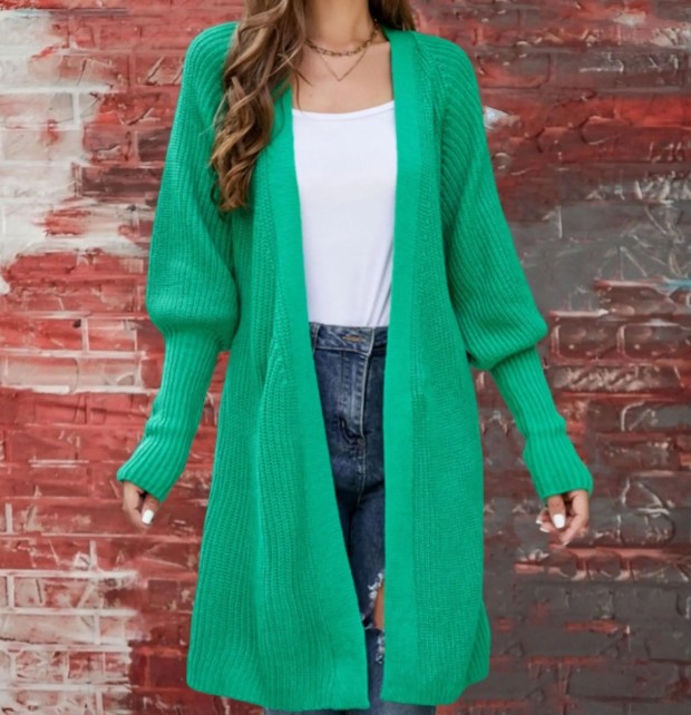 Langarm Damen Strickjacke Eike zum Binden in Grün