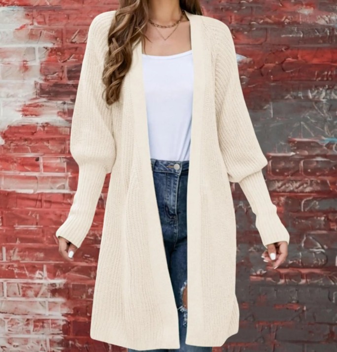Langarm Damen Strickjacke Eike zum Binden in Weiß