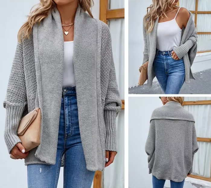 Langarm Damen Strickjacke Emmely in Silbergrau