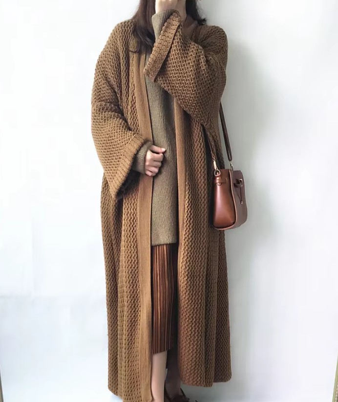 Lange Damen Woll Cardigan Strickjacke Emanuela Lang in Braun