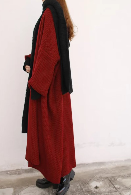 Lange Damen Woll Cardigan Strickjacke Emanuela Lang in Rot