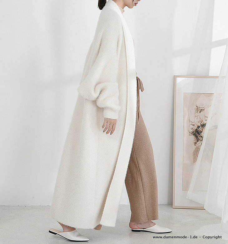 Lange Strickjacke in Weiß