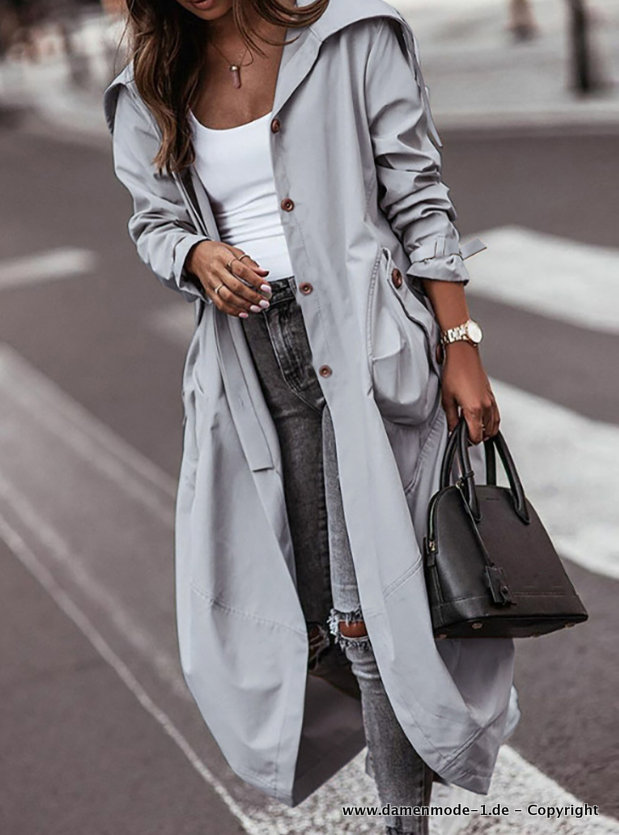 Lange Windjacke Übergangsjacke in Silber für Damen
