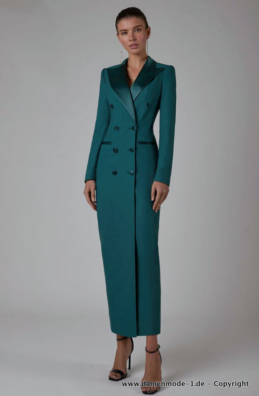 Langer Damen Blazer Mantel Elegant in Dunkelgrün