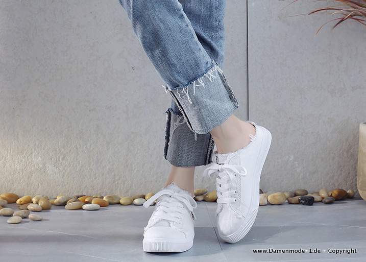 Leinen Sommerschuhe Slip On Turnschuhe in Weiß