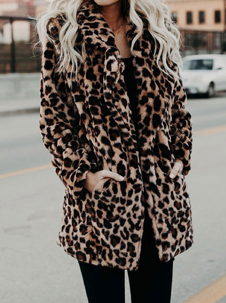 Leopard Print Plüsch Mantel für Damen