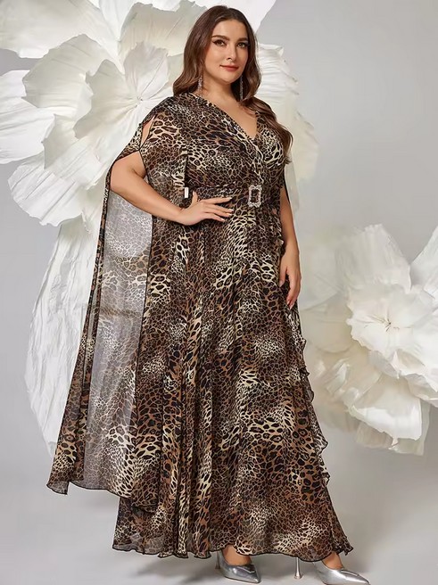 Leopardmuster Maxi Chiffon Kleid Elia Elegant Lang