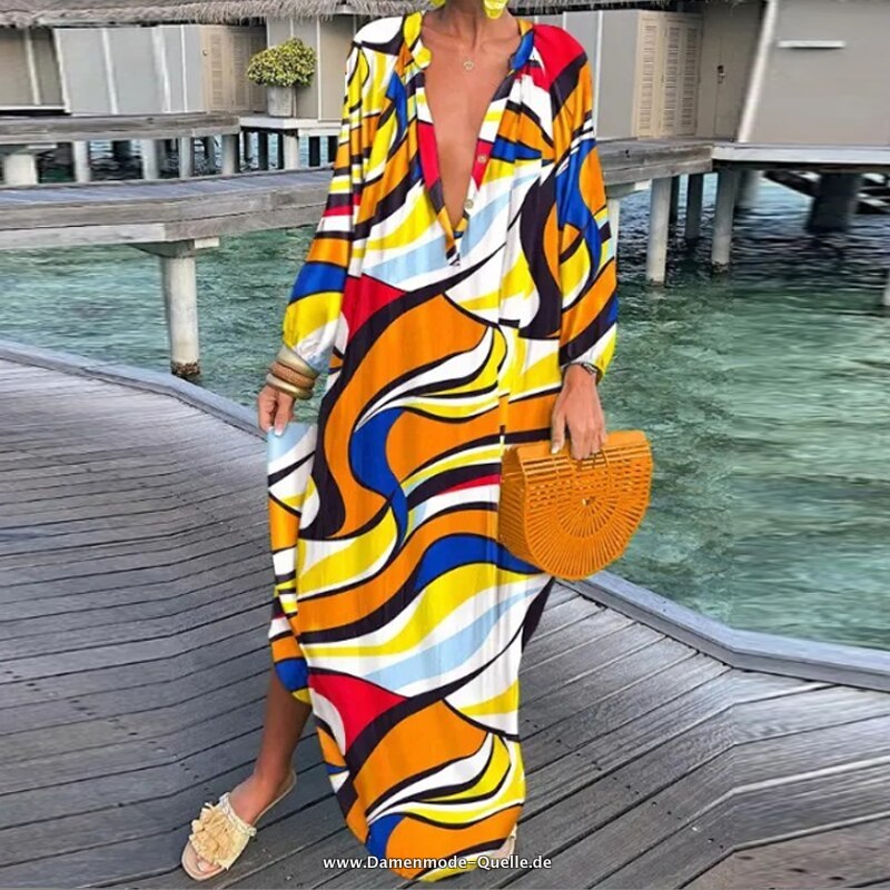 Maxi Vintage Boho Kleid V Ausschnitt Partykleid