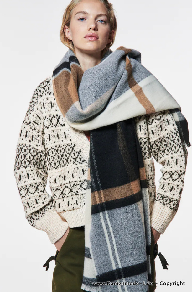 Oversize Kaschmir Winter Schal für Damen Schwarz Kariert