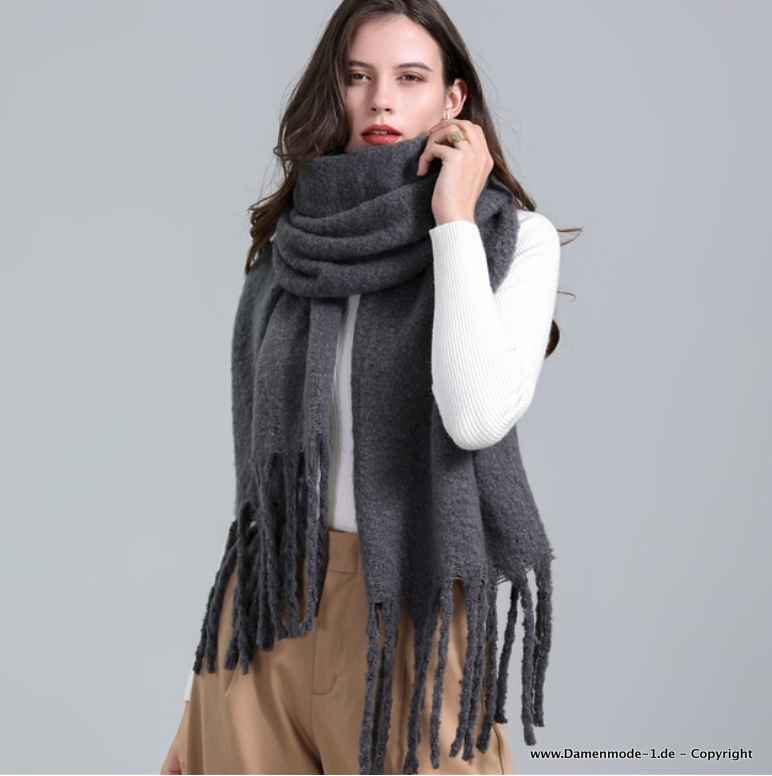 Oversize Kaschmir  Winter Schal für Damen Schwarz