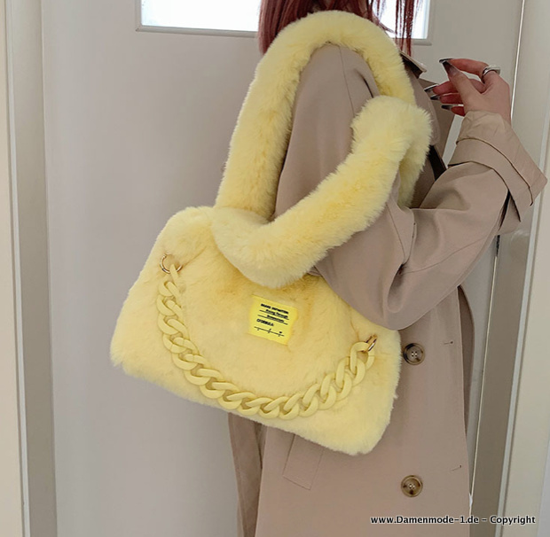 Plüsch Winter Handtasche Modern in Gelb