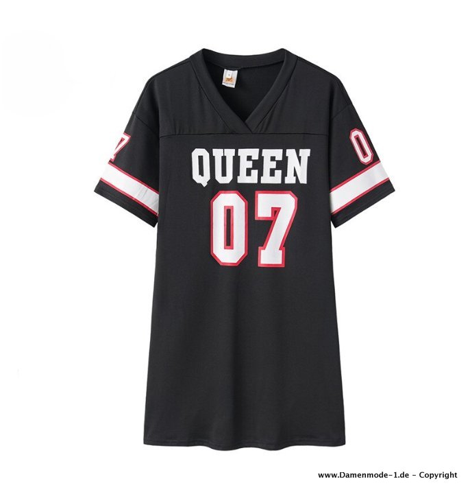Queen Print Shirtkleid Sommerkleid Kurz in Schwarz