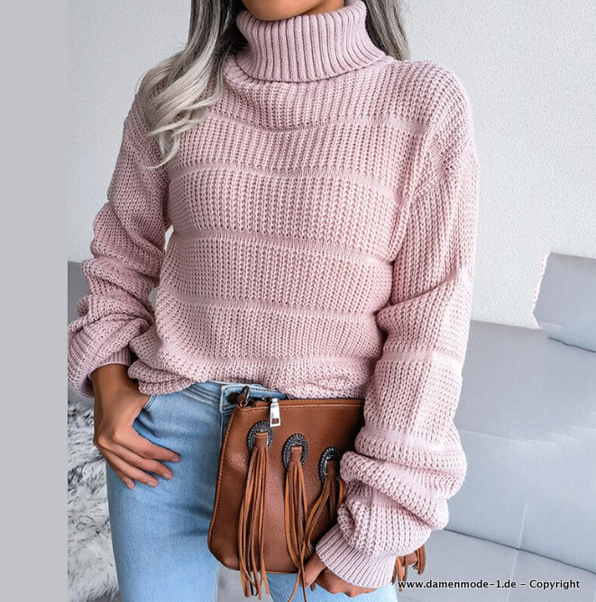 Rollkragen Strick Pullover Elegant in Rosa