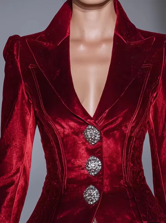 Roter Samtblazer für Damen mit Kristallknöpfen | Elegant & Festlich