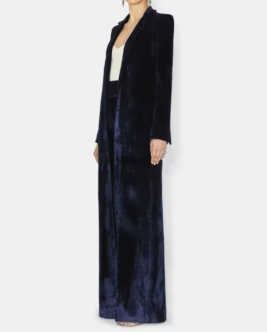 Samt Velvet Damenhosenanzug Gasira Festlich in Dunkelblau mit Langer Blazer