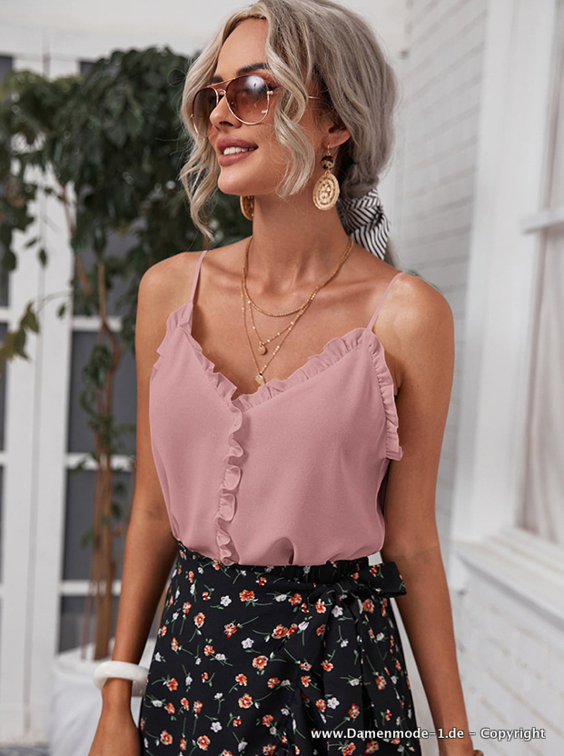 Satin Spaghettiträger Sommer Shirt Elegant in Rosa