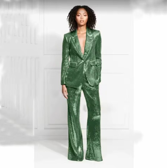 Schickes Pailletten Glitzer Hosenanzug Evina in Grün
