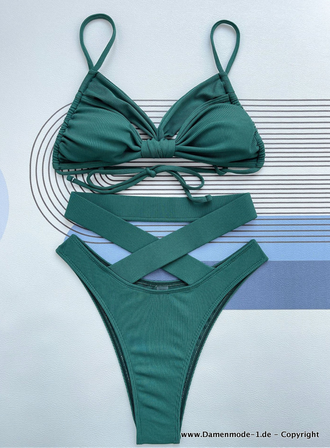 Sexy Bademode Vierteiliges Bikini Set mit Rock und Shirt Grün